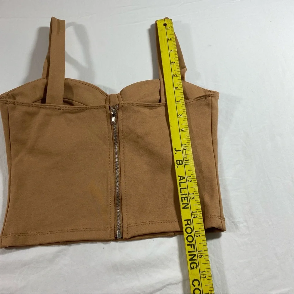 Tan corset cropped tanktop spaghetti strap zipper in the back bodycon Shirt